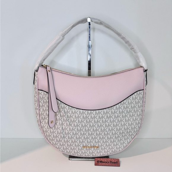 🦋MICHAEL KORS DOVER LARGE TOPZIP HALF MOON SHOULDER BAG MK LOGO POWDER BLUSH - Picture 1 of 7